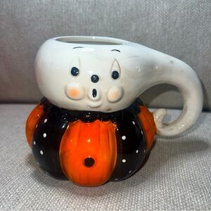 Johanna Parker Pumpkin Peeps Ceramic Ghost Mug Vintage Style Transpac NEW